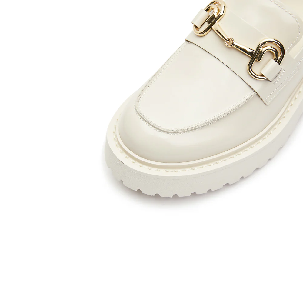 Beige Leather Horsebit Loafers - Image 5