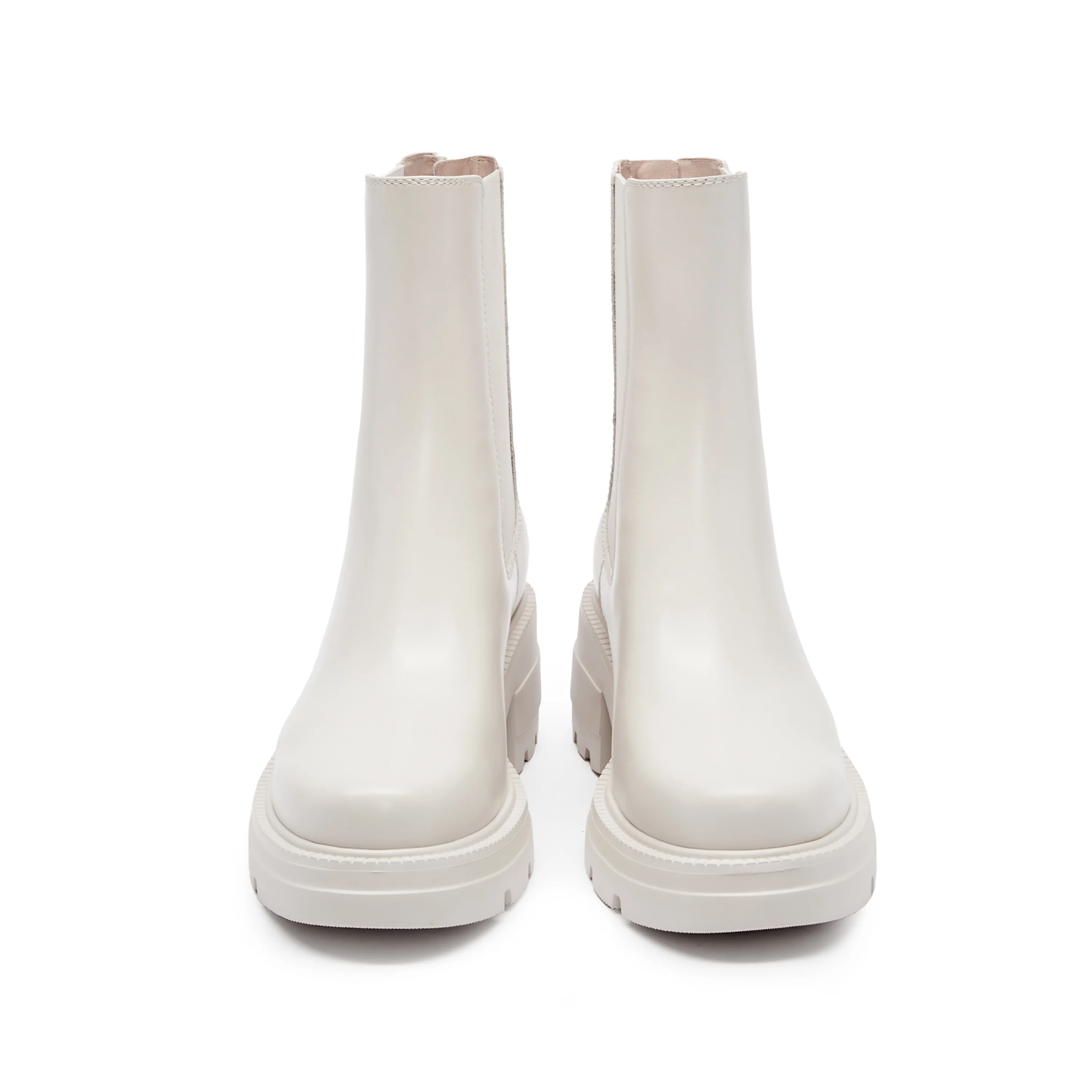 Beige Waxy Platform Charles Boots - Image 4