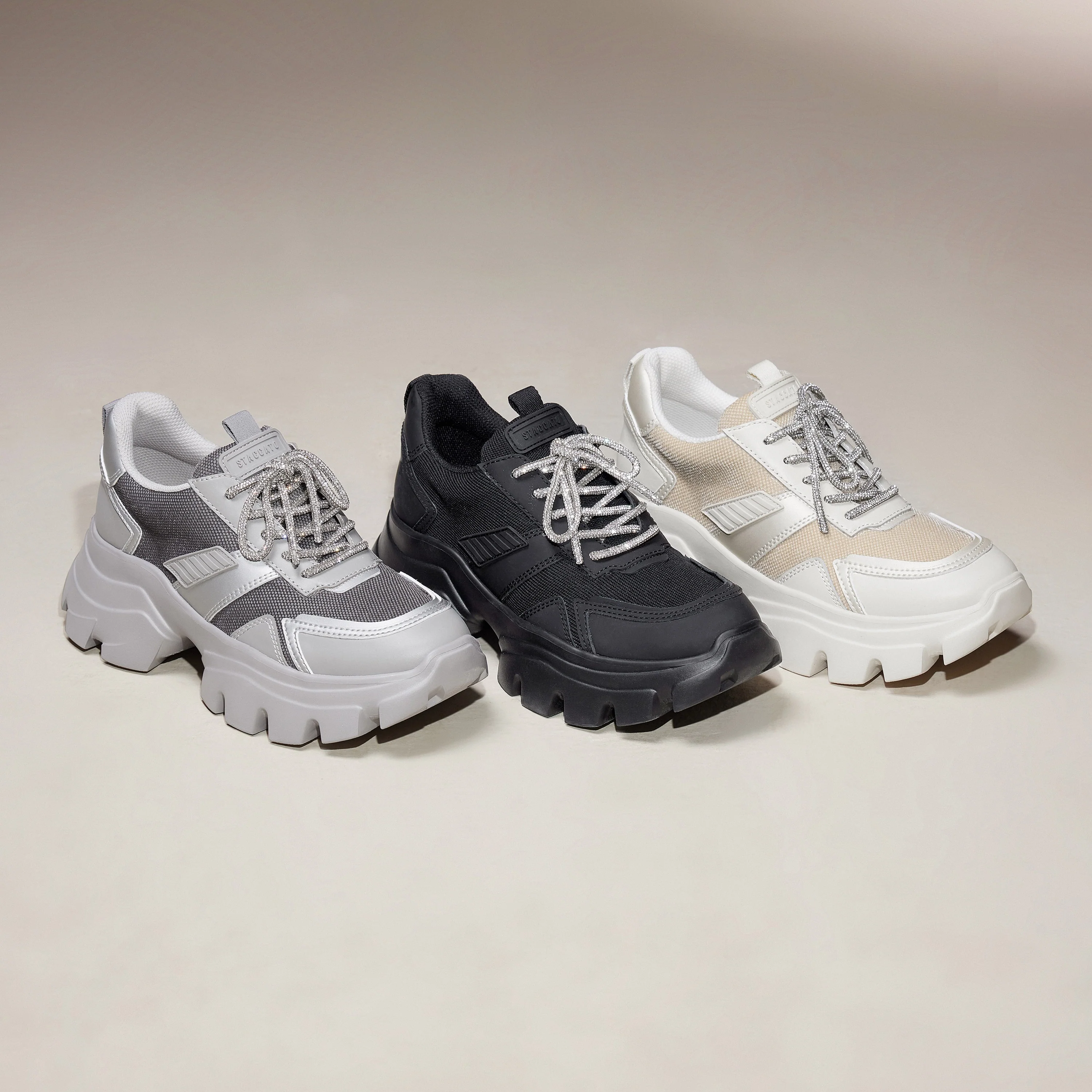 Black Patch Crystal Lace Up Chunky Sneakers - Image 7