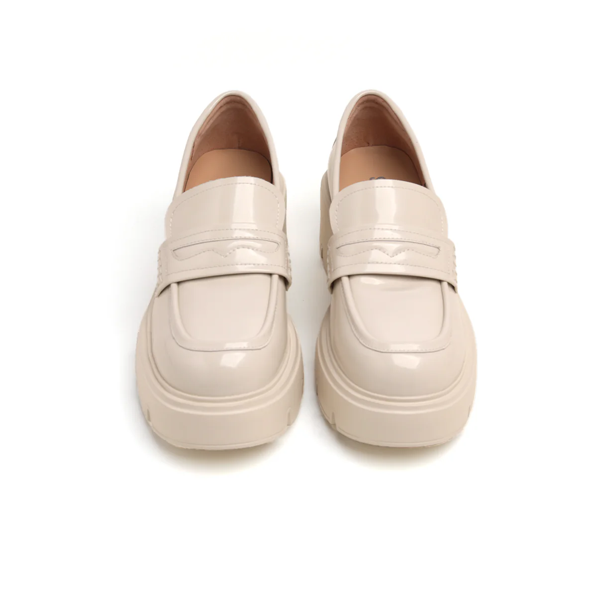 Beige Leather Platform Loafers - Image 5