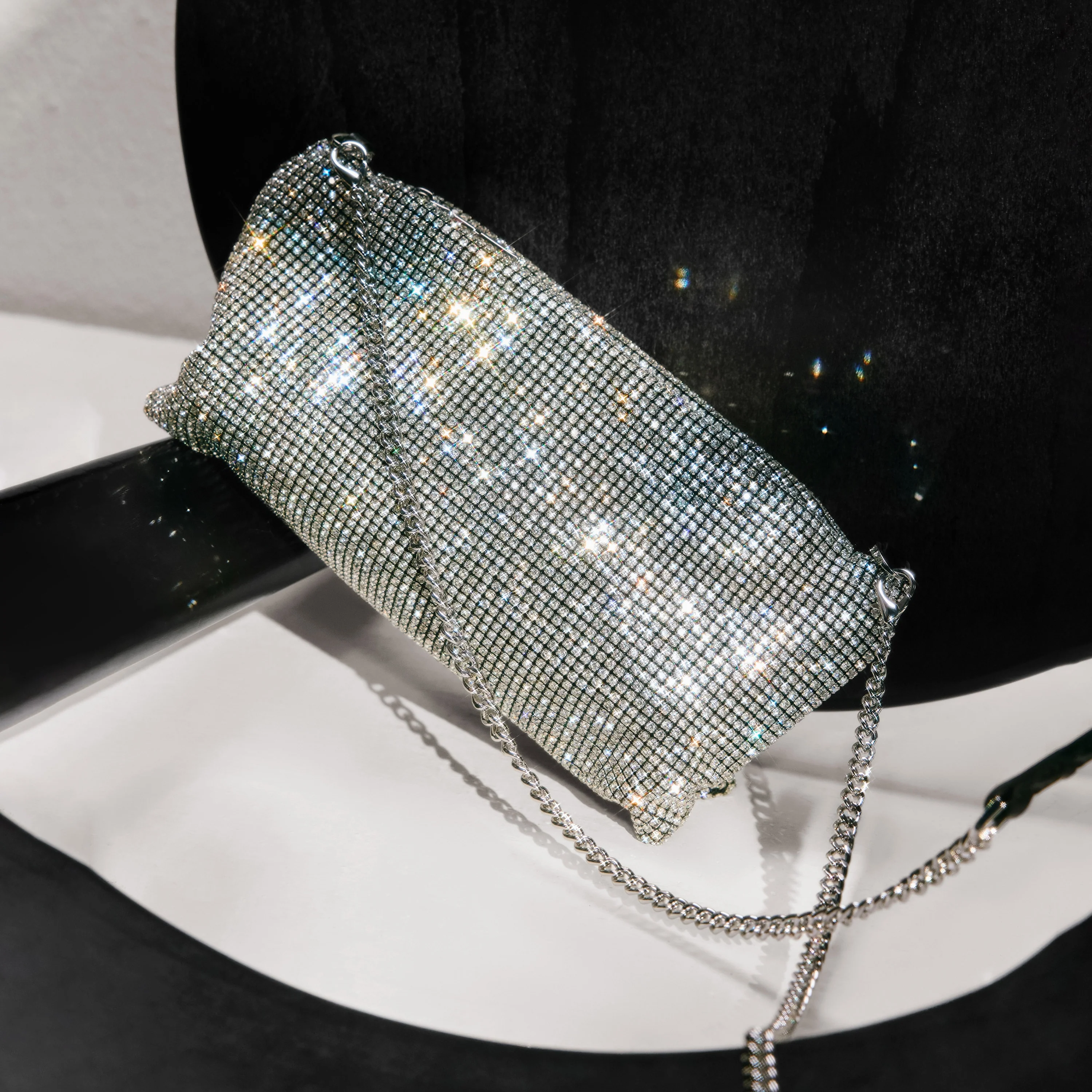 Girly White Crystal Leather Handbag - Image 7