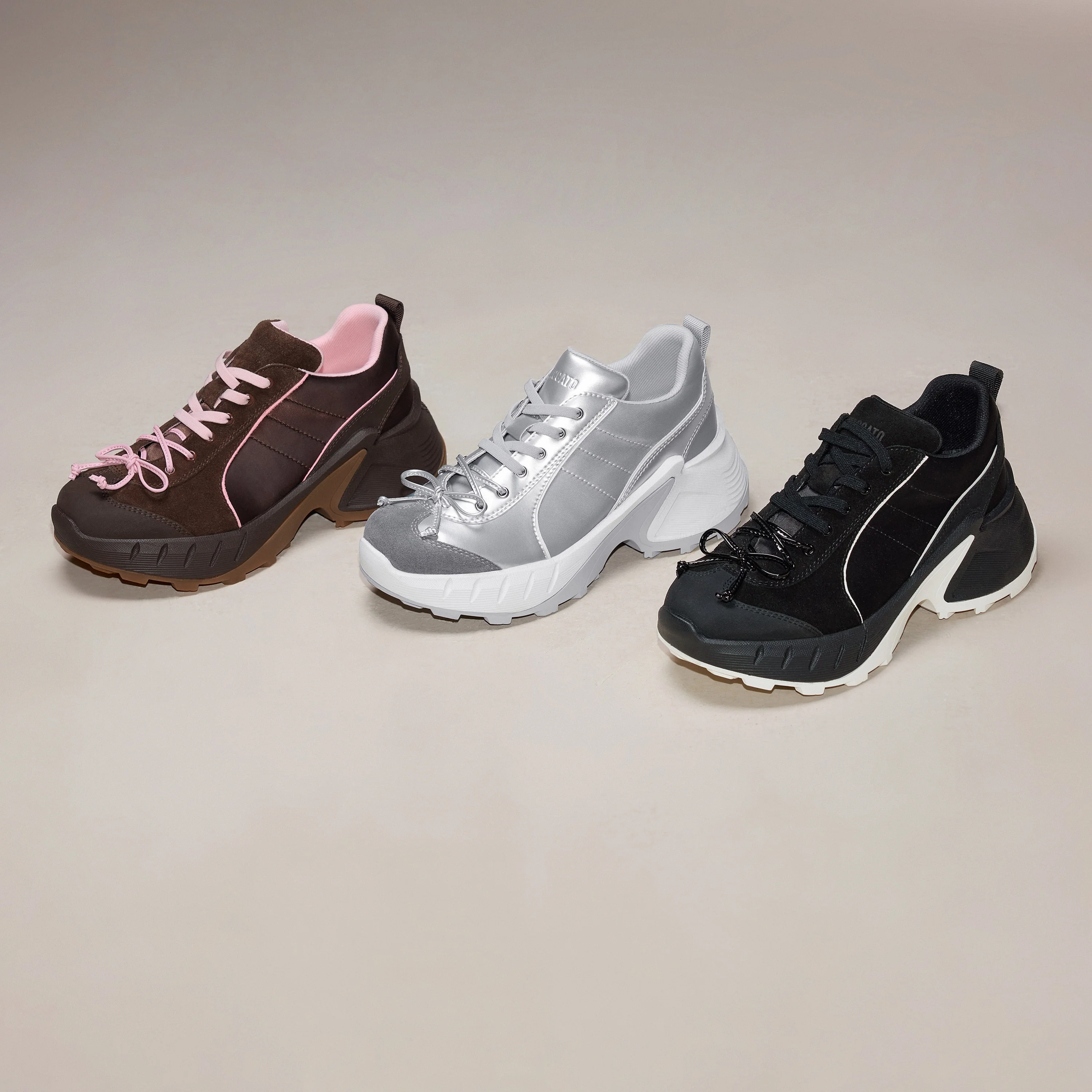 Brown Pink Bow Lace Up Chunky Sneakers - Image 6
