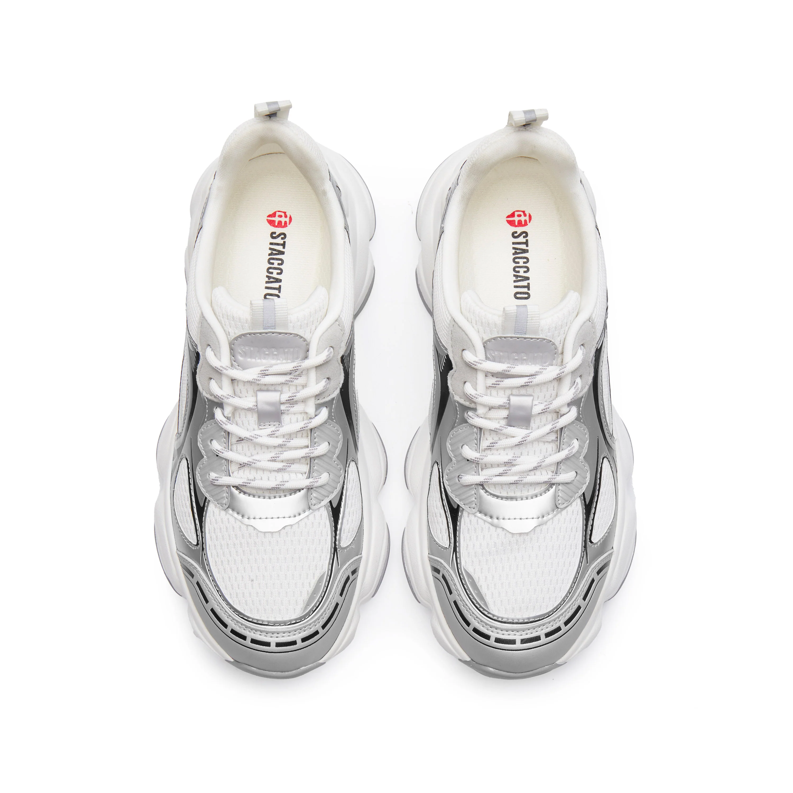 Silvery Black Meshed Lace Up Chunky Sneakers - Image 4