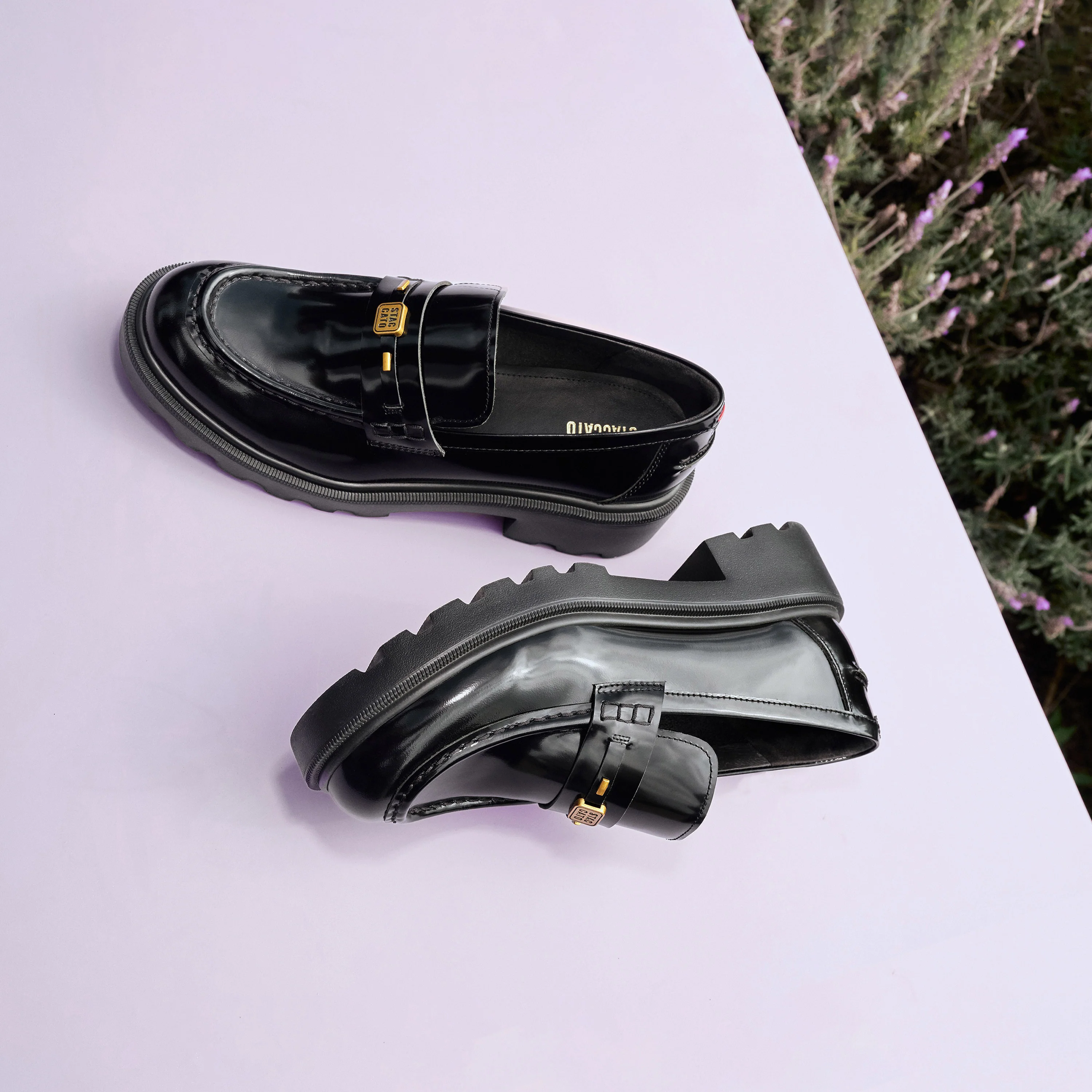 Black ST Golden Cube Buckle Classic Loafers - Image 6