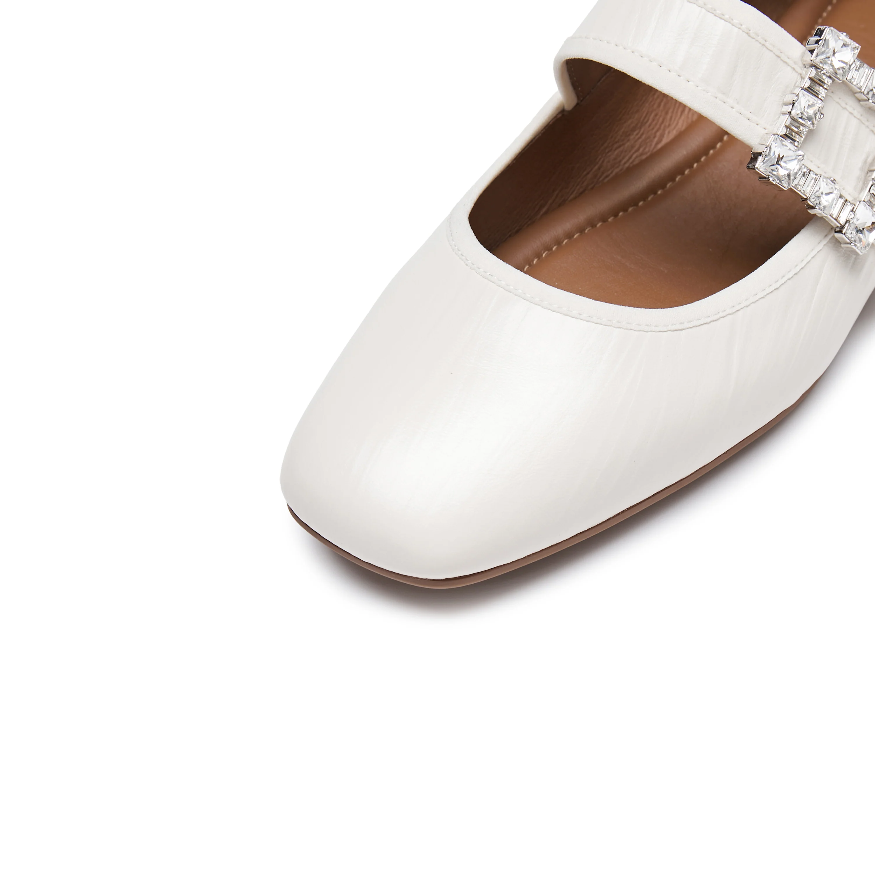 Beige Crystal buckle Mary Jane Flats - Image 5