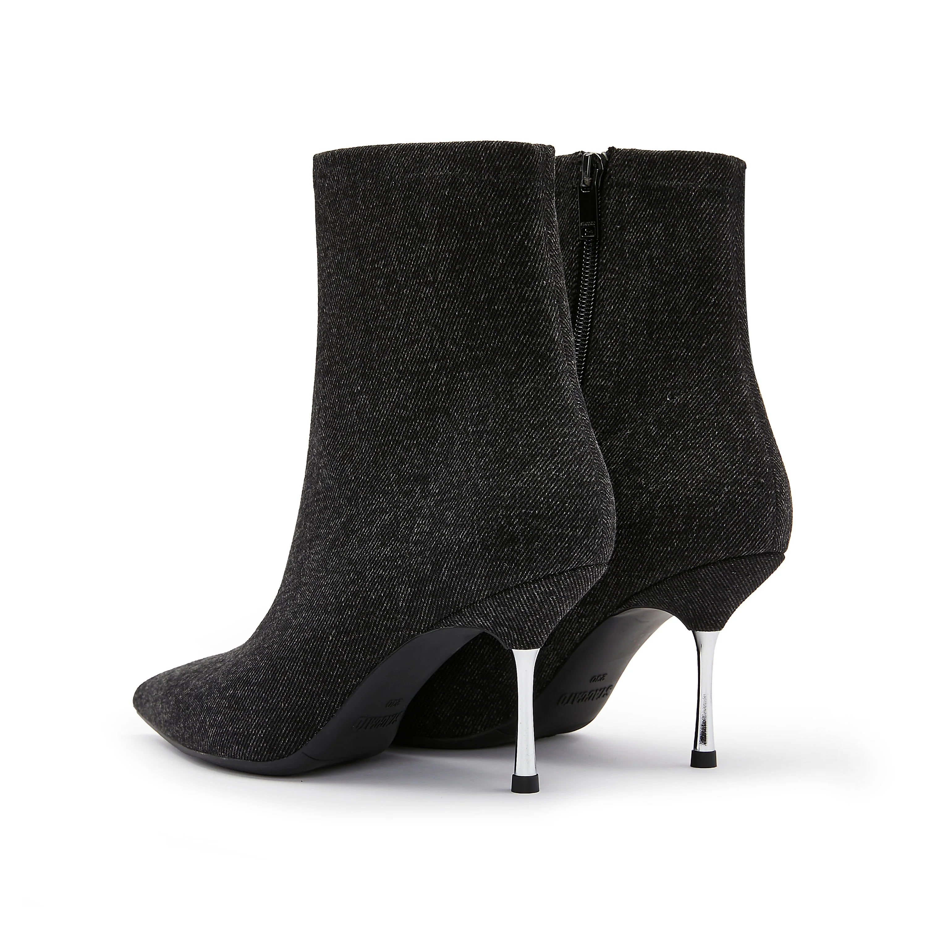 Washed Denim Heeled Ankle Boots - Image 3