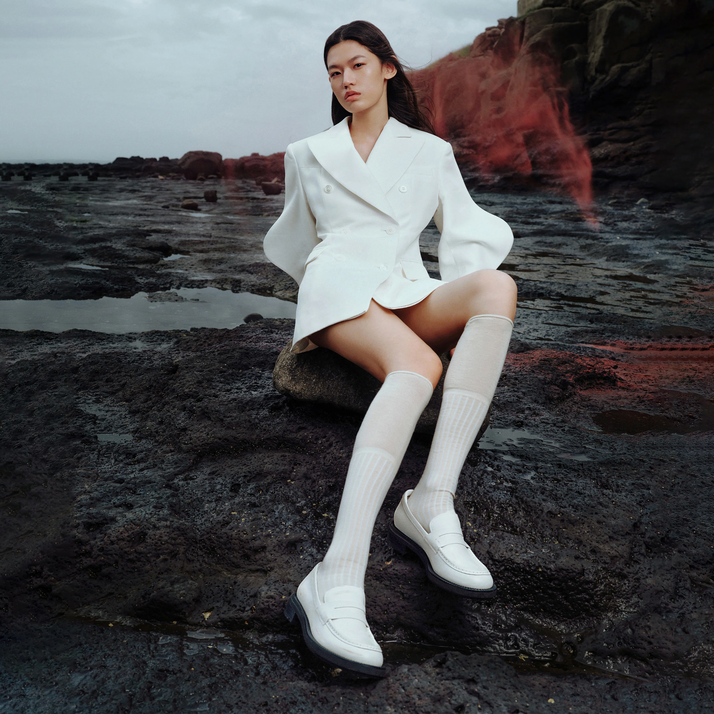 White Brushed Boxy Penny Loafers - Image 8